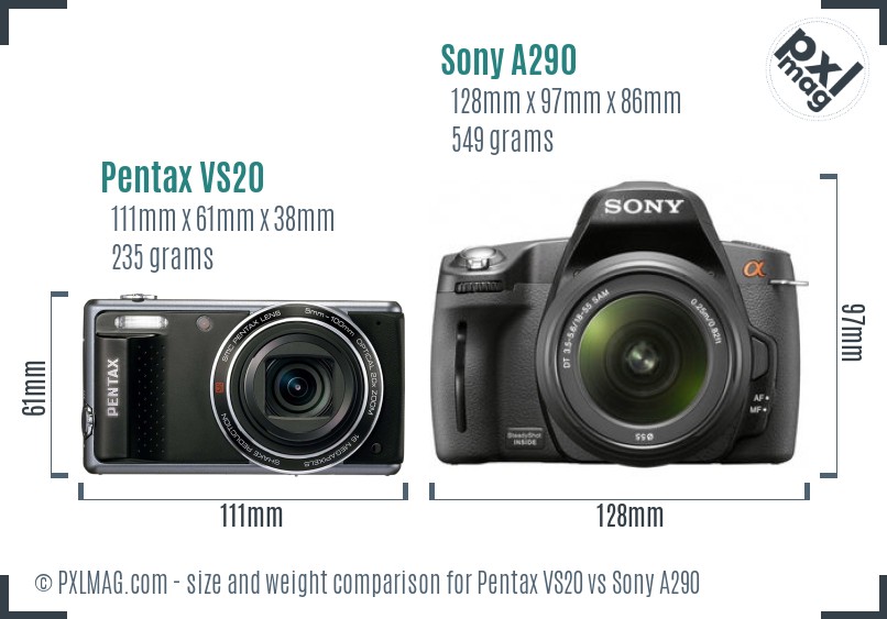 Pentax VS20 vs Sony A290 size comparison Pentax VS20 vs Sony A290 size comparison