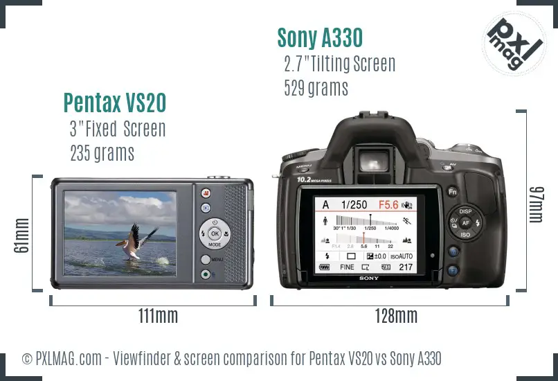 Pentax VS20 vs Sony A330 Screen and Viewfinder comparison