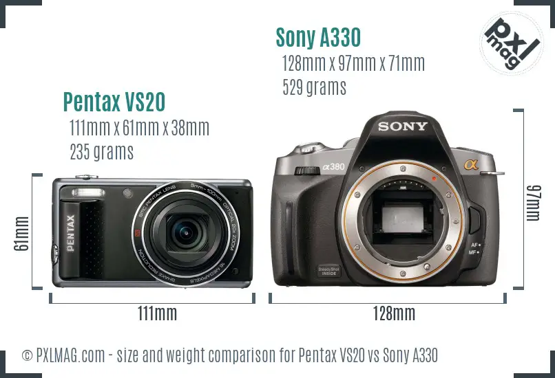 Pentax VS20 vs Sony A330 size comparison