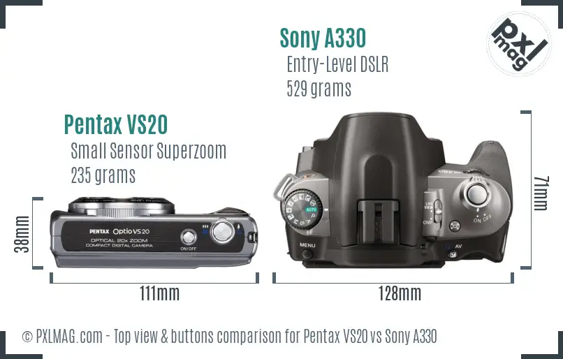 Pentax VS20 vs Sony A330 top view buttons comparison