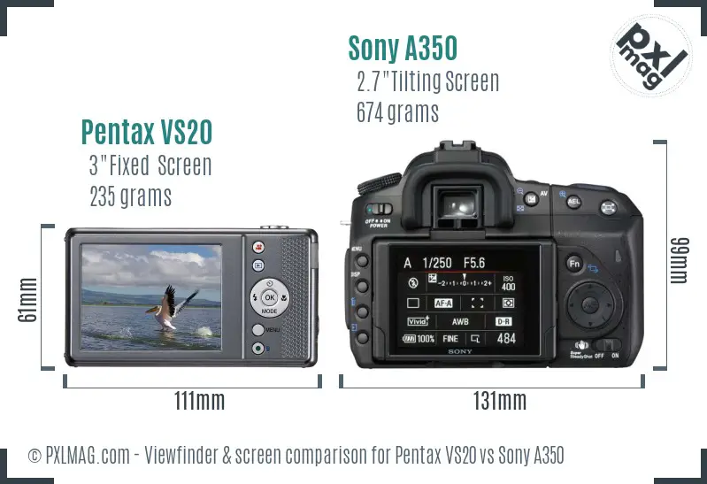 Pentax VS20 vs Sony A350 Screen and Viewfinder comparison