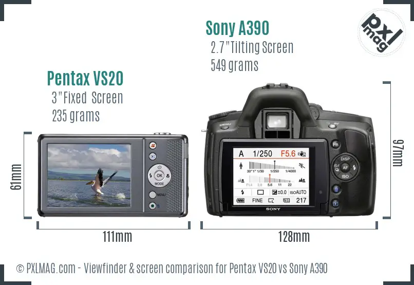 Pentax VS20 vs Sony A390 Screen and Viewfinder comparison