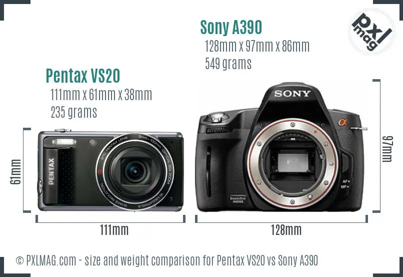 Pentax VS20 vs Sony A390 size comparison