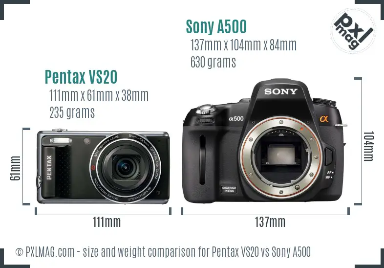 Pentax VS20 vs Sony A500 size comparison Pentax VS20 vs Sony A500 size comparison