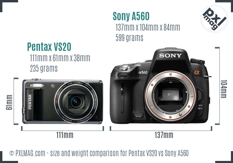 Pentax VS20 vs Sony A560 size comparison