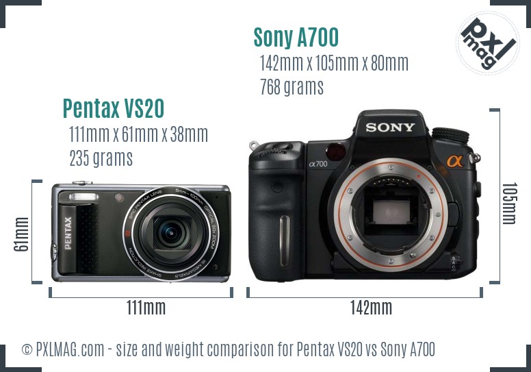 Pentax VS20 vs Sony A700 size comparison Pentax VS20 vs Sony A700 size comparison