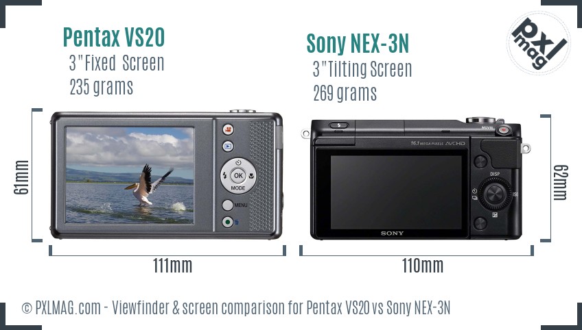 Pentax VS20 vs Sony NEX-3N Screen and Viewfinder comparison