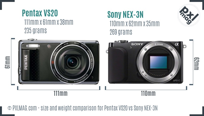 Pentax VS20 vs Sony NEX-3N size comparison