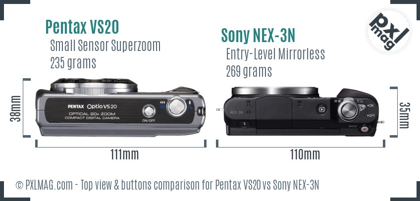 Pentax VS20 vs Sony NEX-3N top view buttons comparison