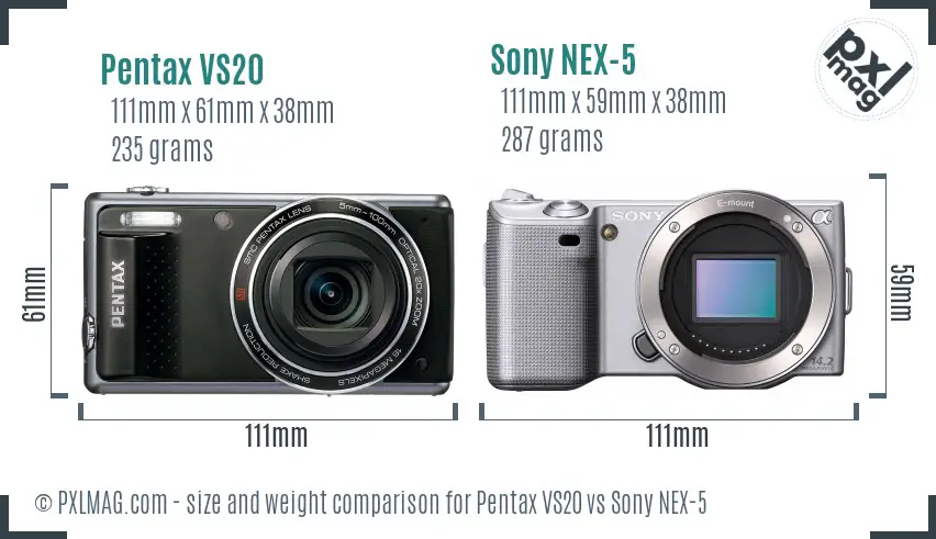 Pentax VS20 vs Sony NEX-5 size comparison