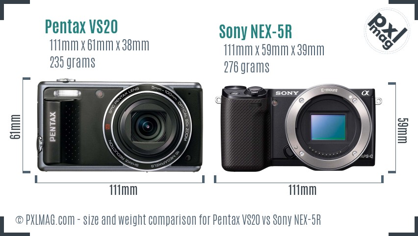 Pentax VS20 vs Sony NEX-5R size comparison