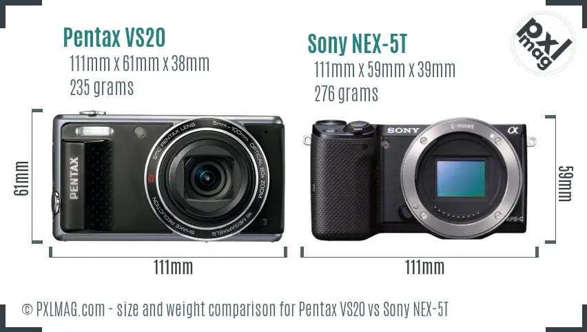 Pentax VS20 vs Sony NEX-5T size comparison