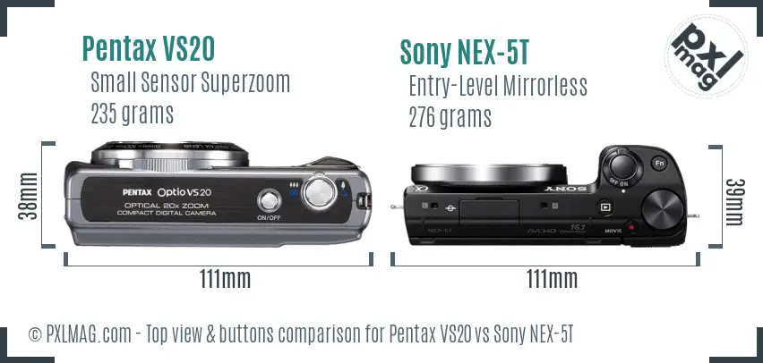 Pentax VS20 vs Sony NEX-5T top view buttons comparison