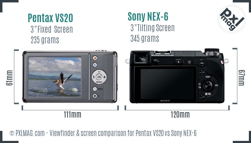 Pentax VS20 vs Sony NEX-6 Screen and Viewfinder comparison