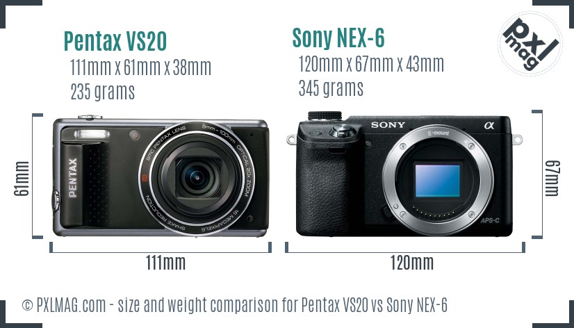 Pentax VS20 vs Sony NEX-6 size comparison Pentax VS20 vs Sony NEX-6 size comparison