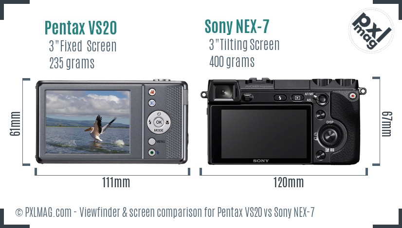 Pentax VS20 vs Sony NEX-7 Screen and Viewfinder comparison