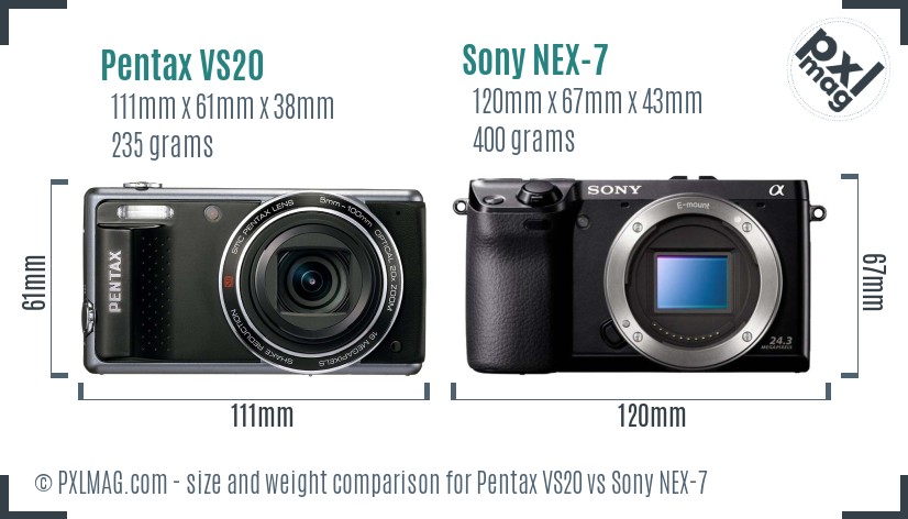 Pentax VS20 vs Sony NEX-7 size comparison
