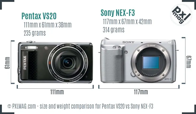 Pentax VS20 vs Sony NEX-F3 size comparison Pentax VS20 vs Sony NEX-F3 size comparison
