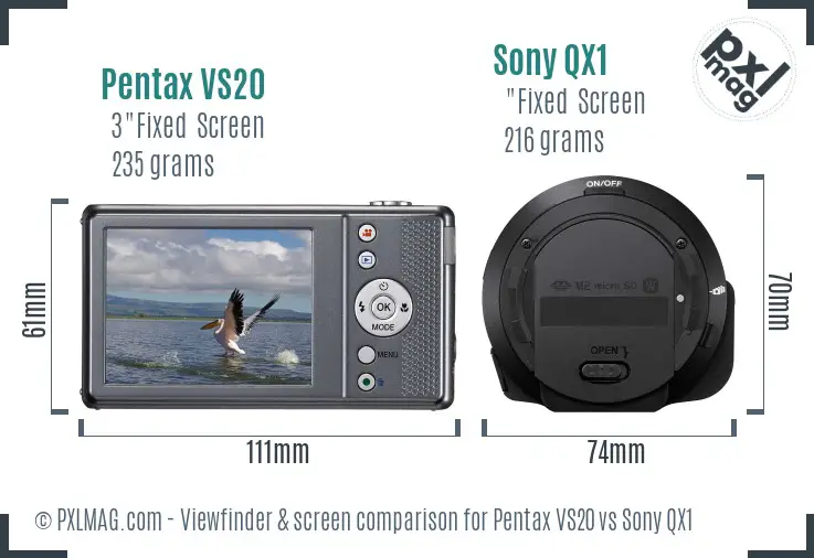 Pentax VS20 vs Sony QX1 Screen and Viewfinder comparison