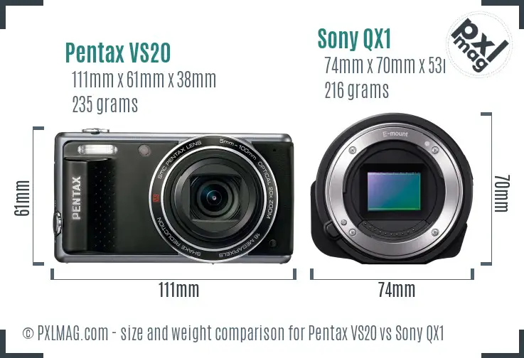 Pentax VS20 vs Sony QX1 size comparison
