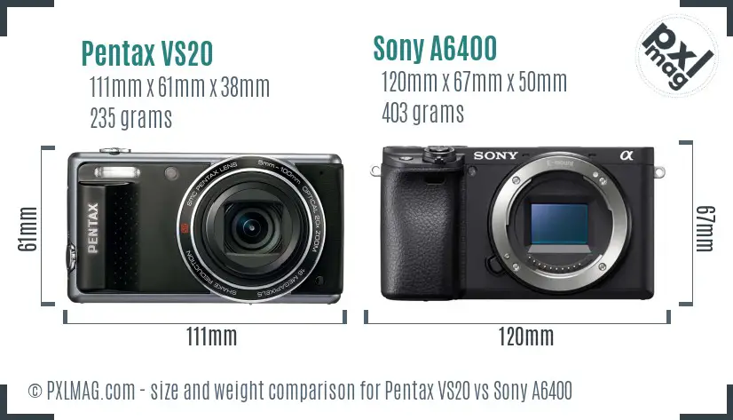 Pentax VS20 vs Sony A6400 size comparison