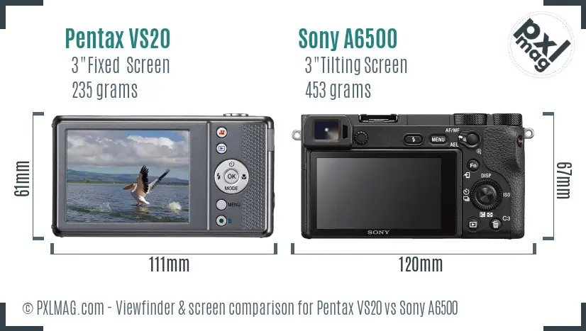 Pentax VS20 vs Sony A6500 Screen and Viewfinder comparison