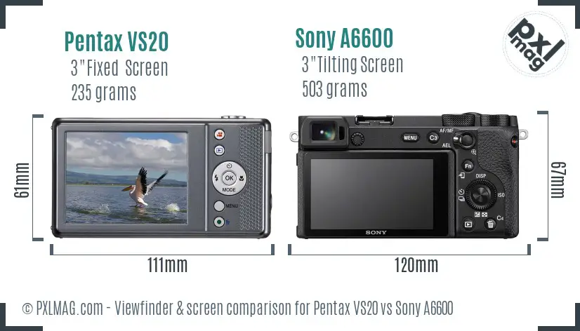 Pentax VS20 vs Sony A6600 Screen and Viewfinder comparison