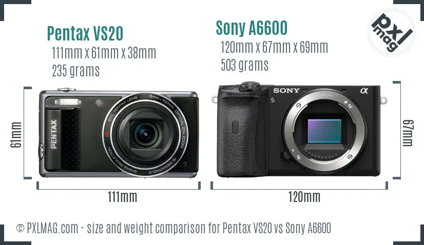 Pentax VS20 vs Sony A6600 size comparison
