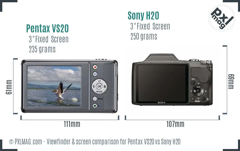 Pentax VS20 vs Sony H20 Screen and Viewfinder comparison