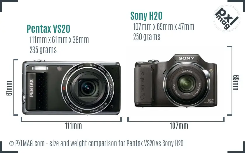 Pentax VS20 vs Sony H20 size comparison