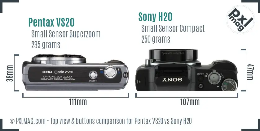 Pentax VS20 vs Sony H20 top view buttons comparison