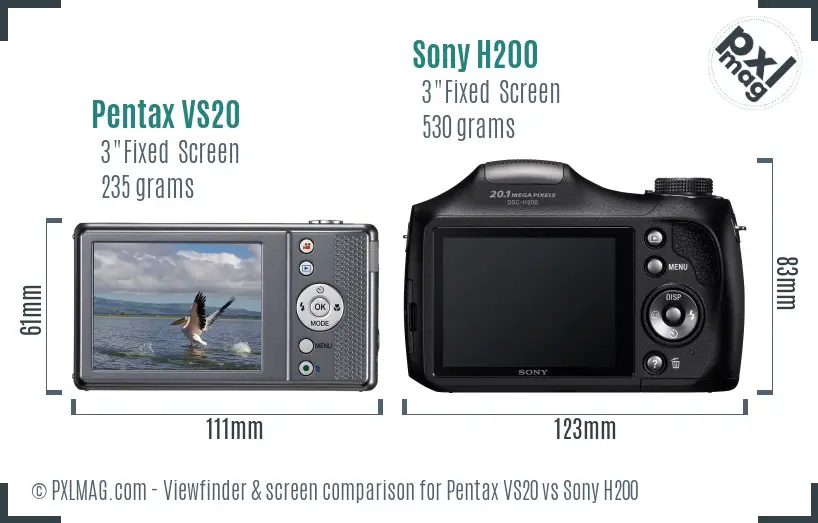 Pentax VS20 vs Sony H200 Screen and Viewfinder comparison