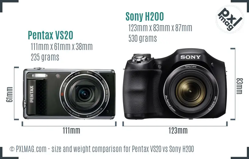 Pentax VS20 vs Sony H200 size comparison
