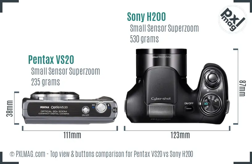 Pentax VS20 vs Sony H200 top view buttons comparison