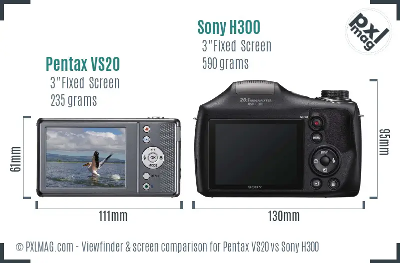 Pentax VS20 vs Sony H300 Screen and Viewfinder comparison