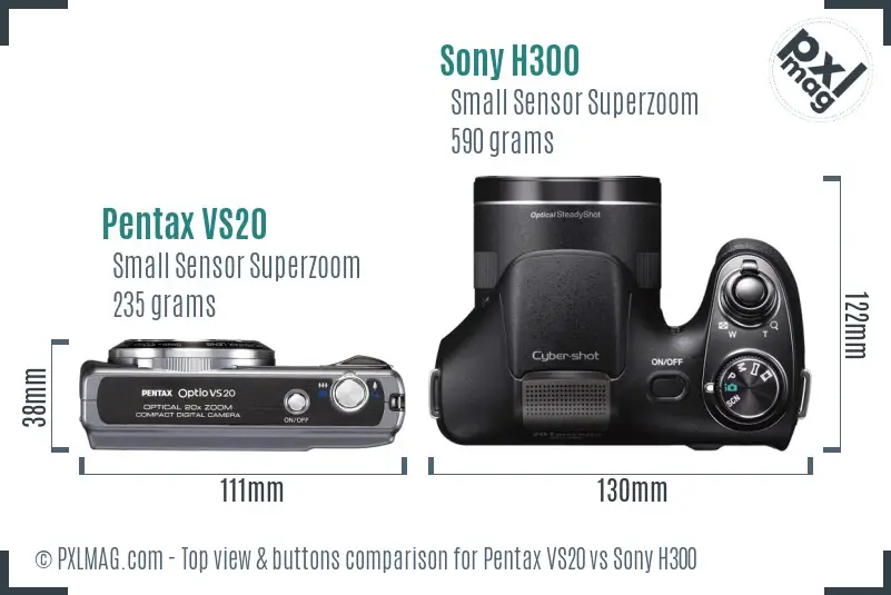 Pentax VS20 vs Sony H300 top view buttons comparison