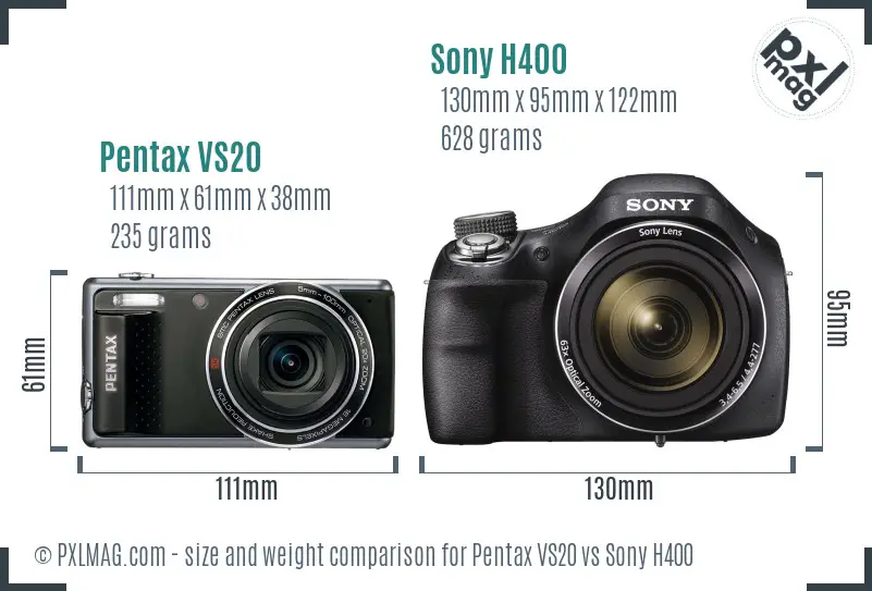 Pentax VS20 vs Sony H400 size comparison