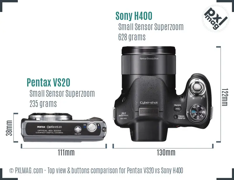 Pentax VS20 vs Sony H400 top view buttons comparison