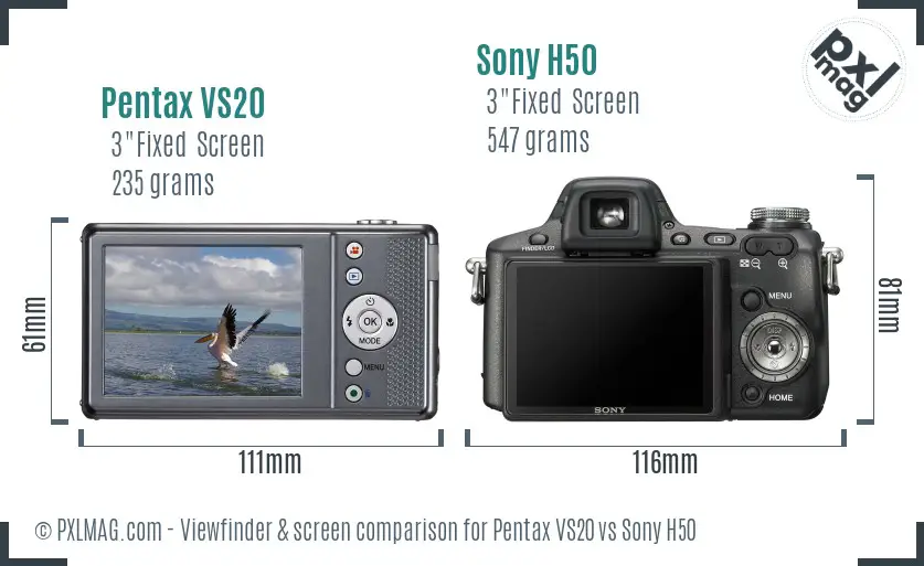 Pentax VS20 vs Sony H50 Screen and Viewfinder comparison