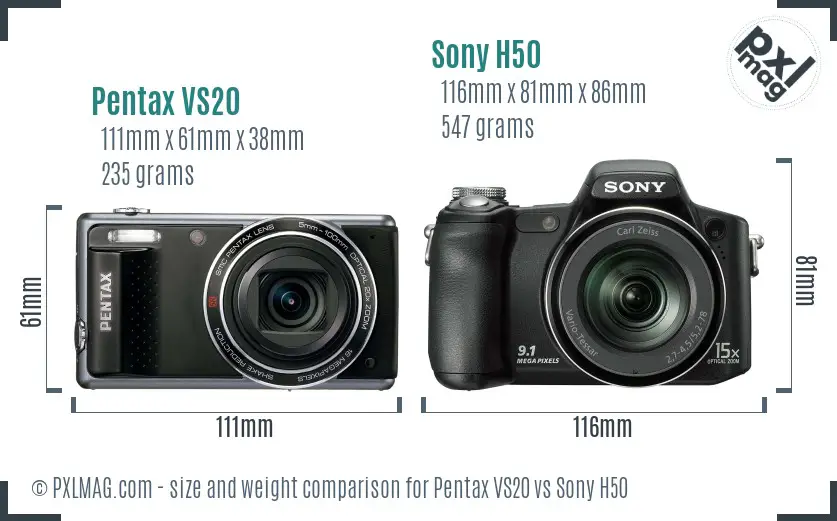 Pentax VS20 vs Sony H50 size comparison