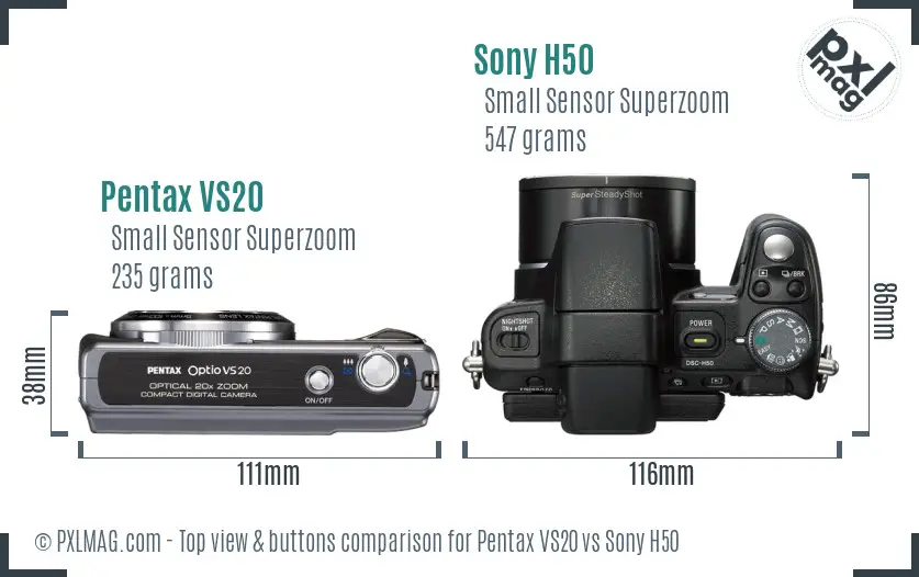 Pentax VS20 vs Sony H50 top view buttons comparison