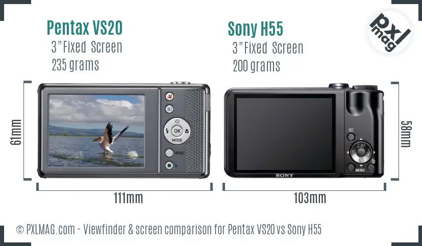 Pentax VS20 vs Sony H55 Screen and Viewfinder comparison