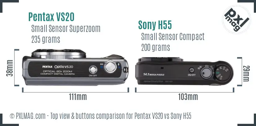 Pentax VS20 vs Sony H55 top view buttons comparison