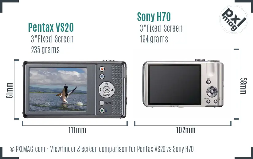 Pentax VS20 vs Sony H70 Screen and Viewfinder comparison