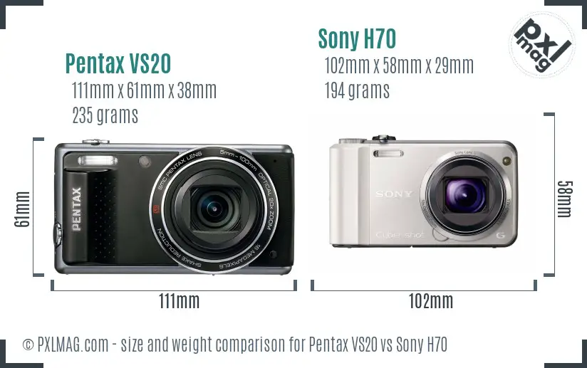 Pentax VS20 vs Sony H70 size comparison