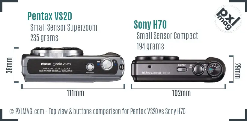 Pentax VS20 vs Sony H70 top view buttons comparison