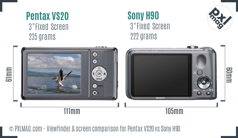 Pentax VS20 vs Sony H90 Screen and Viewfinder comparison