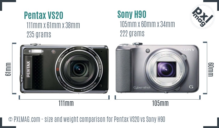 Pentax VS20 vs Sony H90 size comparison