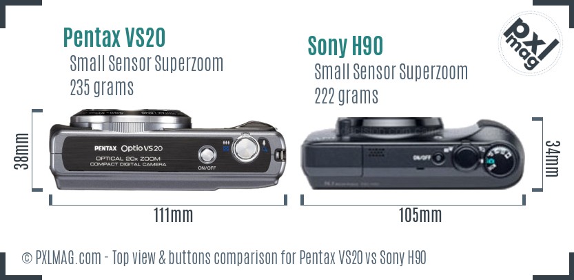 Pentax VS20 vs Sony H90 top view buttons comparison