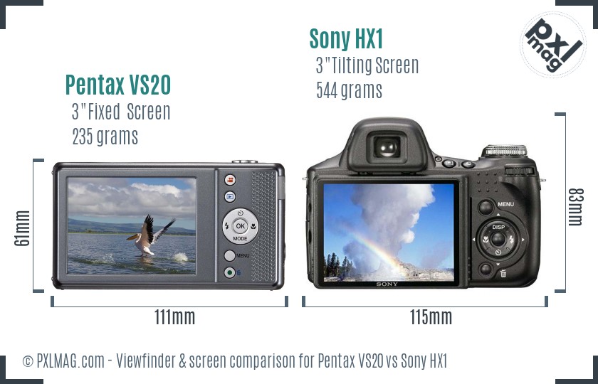 Pentax VS20 vs Sony HX1 Screen and Viewfinder comparison